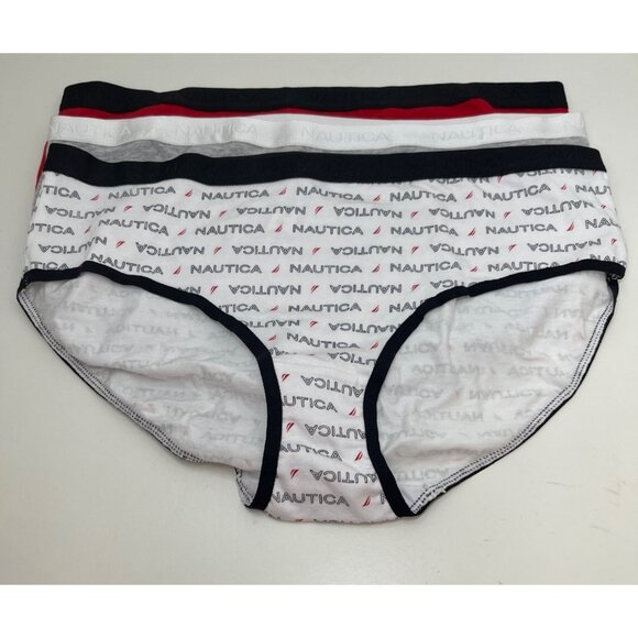 Nautica Womens Cotton Modal Bikini Briefs Size L‎ 3 Pack Red/Grey/White WOT - Picture 1 of 6